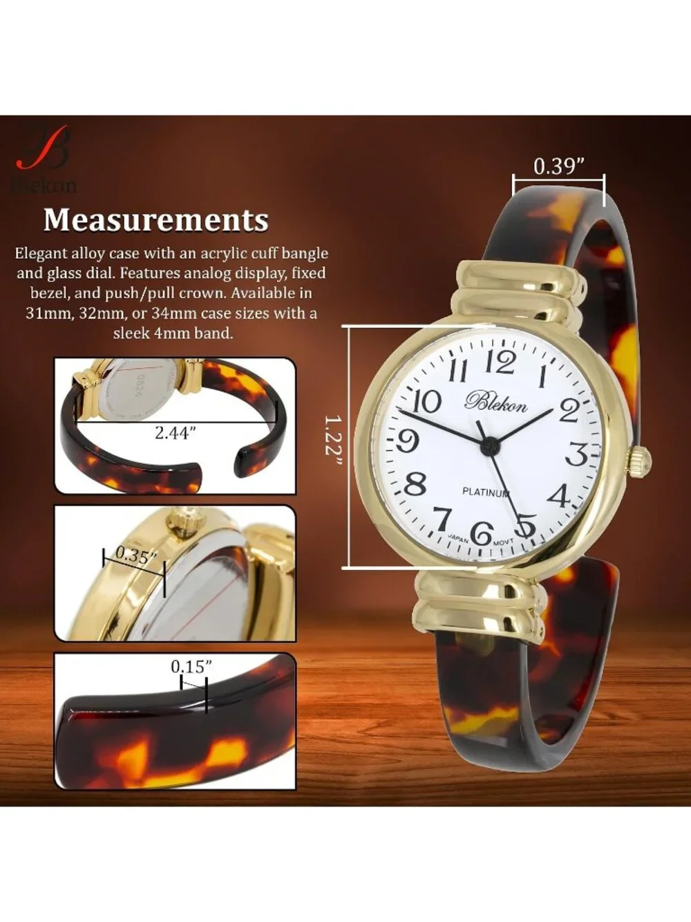 Women's Gold/Round Comfortable Shell Color Design Cuff Bangle Stylish Watch